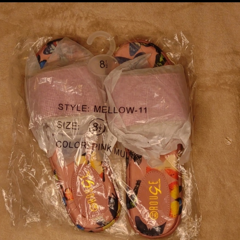👣ROUGE! Mellow Rhinestone Band Printed Slide Sandals in Pink - Picture 10 of 11